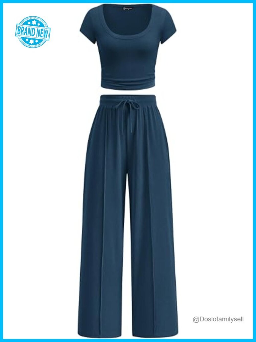2 Piece Lounge Sets Short Sleeve Crop Tops Wide Leg Pants Travel Outfits